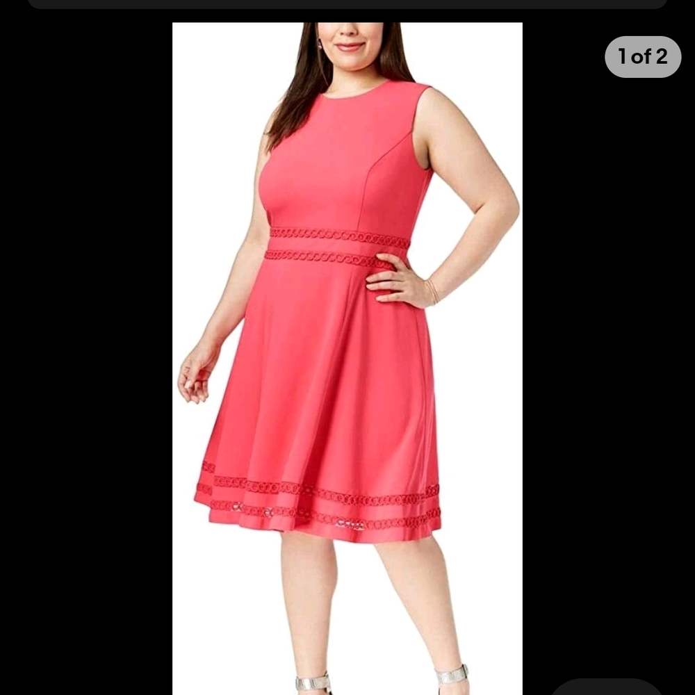 Calvin Klein Coral Sleeveless Midi Dress